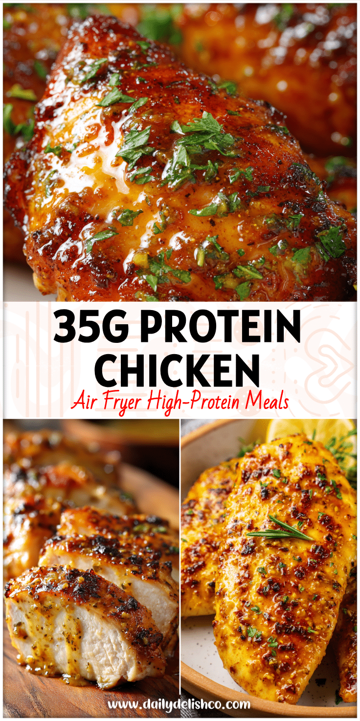 Golden honey mustard chicken breast made in a healthy air fryer with a glossy marinade and crisp edges.